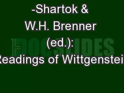 -Shartok & W.H. Brenner (ed.): Readings of Wittgenstein