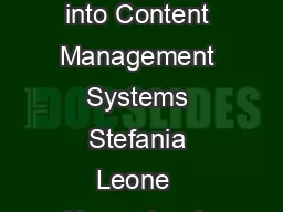 Integrating Componentbased Web Engineering into Content Management Systems Stefania Leone