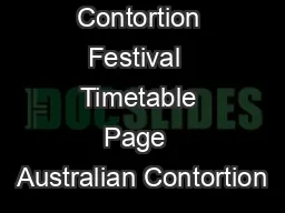 Australian Contortion Festival  Timetable Page  Australian Contortion