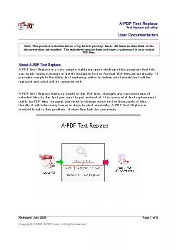 A-PDF Text ReplaceText Replace pdf utilityUser Documentation