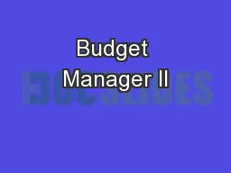 Budget Manager II