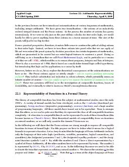 AppliedLogicLecture22:ArithmeticRepresentabilityCS4860Spring2009Thursd