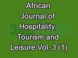 African Journal of Hospitality, Tourism and Leisure Vol. 3 (1)