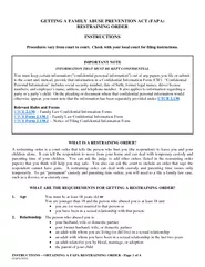 INSTRUCTIONS – OBTAINING A FAPA RESTRAINING ORDER - Page 1 of 4 E