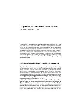 1. Operation of Restructured Power Systems Y.H. Song, X. Wang and J.Z.