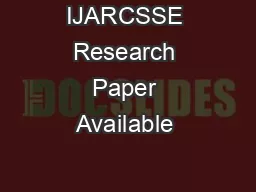 IJARCSSE Research Paper Available 