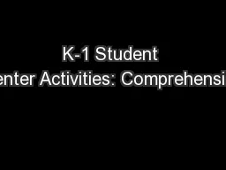 K-1 Student Center Activities: Comprehension