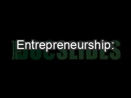 Entrepreneurship: