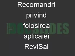 Recomandri privind folosirea aplicaiei ReviSal 