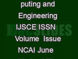 NCAI   May  Jaipur India International Journal of Soft Com puting and Engineering IJSCE