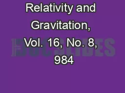 Relativity and Gravitation, Vol. 16, No. 8,  984