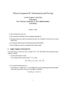 WrittenAssignment#1:TransformationandViewing15-462GraphicsI,Fall2003Do