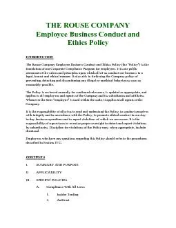 THE ROUSE COMPANY  Employee Business Conduct and Ethics Policy    
...