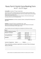 Roves Farm’s Family Camp Booking Form