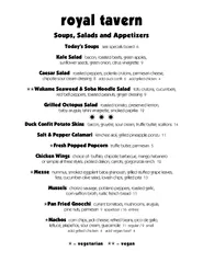 royal tavernSoups, Salads and AppetizersToday’s Soups  Kale Salad