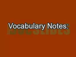 Vocabulary Notes: