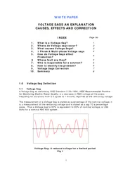 VOLTAGE SAGS AN EXPLANATION   INDEX 1. What is a Voltage Sag? 2. Where