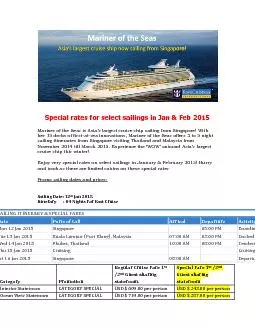 Special rates for select sailings in Jan & Feb 2015