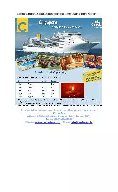 Costa Cruise Diwali Singapore Sailings Early Bird Offer !!!