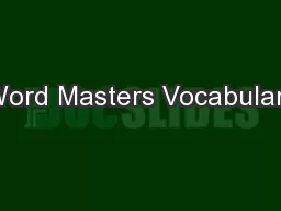 Word Masters Vocabulary