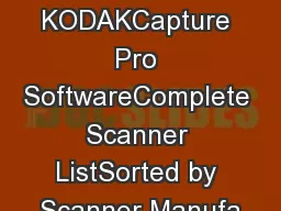 KODAKCapture Pro SoftwareComplete Scanner ListSorted by Scanner Manufa