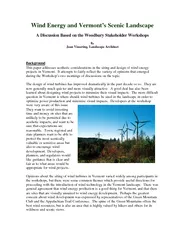 Wind Energy and Vermont’s Scenic Landscape  A Discussion Based on