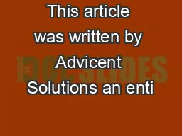 This article was written by Advicent Solutions an enti
