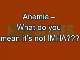 Anemia – What do you mean it’s not IMHA???