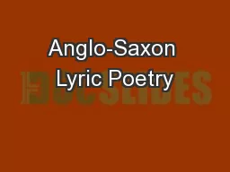 Anglo-Saxon Lyric Poetry