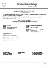 MEDICAL PG SELECTIONS 2015