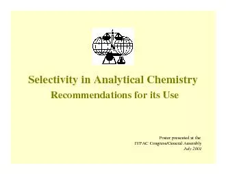 Selectivity in Analytical Chemistry Recommendations for its Use
...