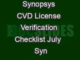 Synopsys CVD License Verification Checklist July   Syn