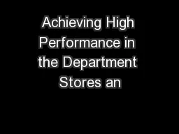 Achieving High Performance in the Department Stores an