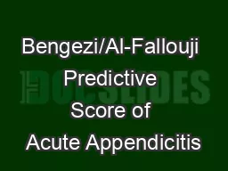 Bengezi/Al-Fallouji Predictive Score of Acute Appendicitis