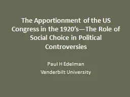 The Apportionment of the US Congress in the 1920’s—The