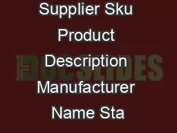 Supplier Sku Product Description Manufacturer Name Sta