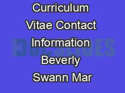 Curriculum Vitae Contact Information Beverly Swann Mar