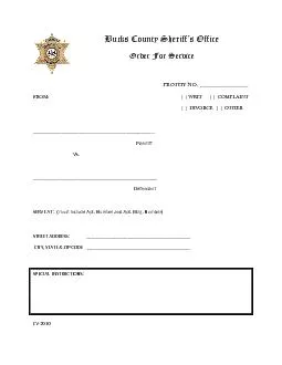Bucks County Sheriff’s OfficeOrder For Service