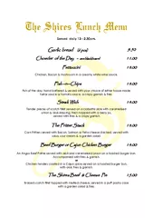 The Shires Lunch Menu