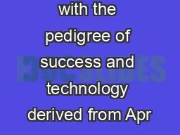 Engrained with the pedigree of success and technology derived from Apr