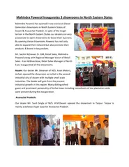 Mahindra Powerol inaugurates 3 showrooms in North Eastern States 
...