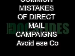 COMMON MISTAKES OF DIRECT MAIL CAMPAIGNS Avoid ese Co
