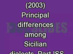 IANUA 4 (2003) Principal differences among Sicilian dialects. Part ISS