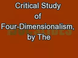 Critical Study of Four-Dimensionalism, by The