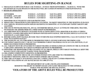RULES FOR SIGHTINGIN RANGETHE RANGE IS OPEN FOR PUBLIC USE TUESDAY SUN