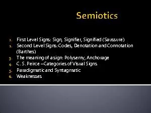 First Level Signs: Sign, Signifier, Signified (Saussure)