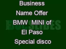 Business Name Offer BMW  MINI of El Paso Special disco