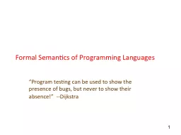 1   Formal Semantics of Programming Languages