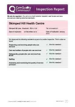 | Inspection Report | Skimped Hill Health Centre | January 2013www.cqc