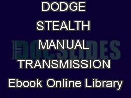 DODGE STEALTH MANUAL TRANSMISSION Ebook Online Library
